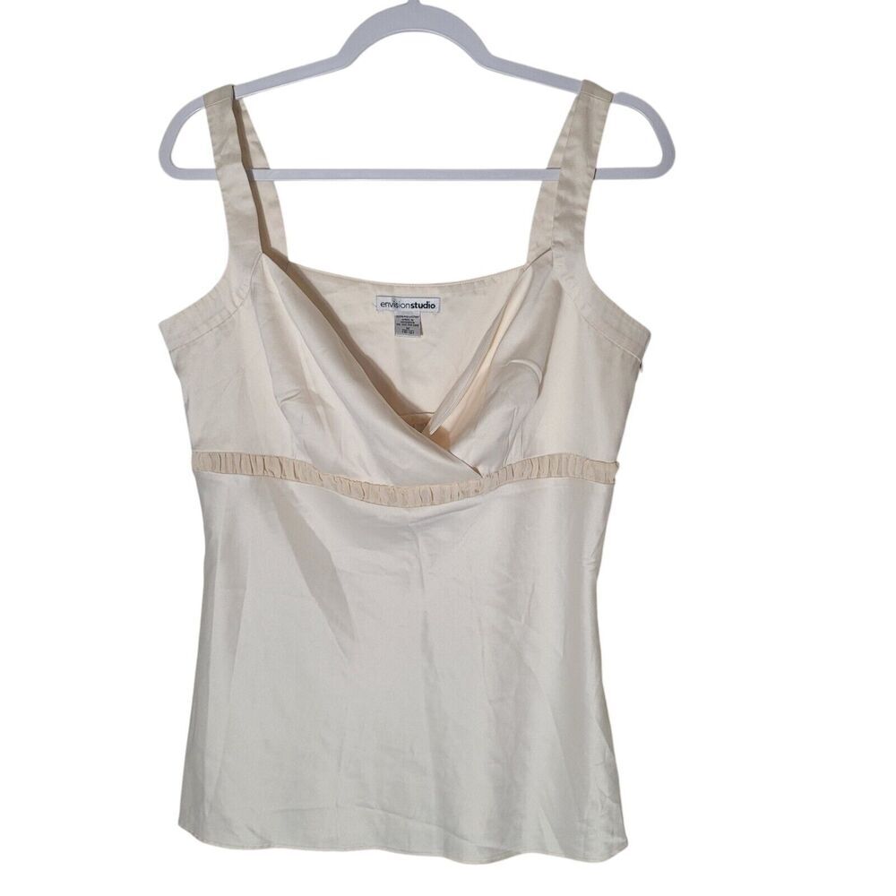 Y2K Babydoll Cami Tank Top Women's Size Medium Ivory Satin Envision Studio